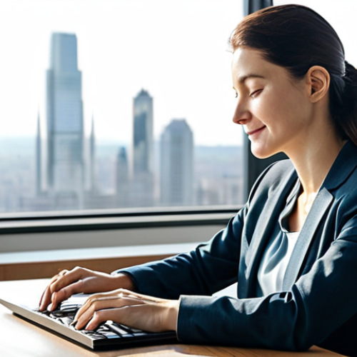 Home 7 A professional woman, fully clothed in modest business casual attire, seated calmly at a sleek wooden desk in a bright, modern office with large windows overlooking a serene, sunlit cityscape. Her eyes are gently closed, a faint, thoughtful smile on her face, as if deeply immersed in positive visualization. Subtle ethereal light emanates from her head, symbolizing flowing ideas and creative energy. The desk is minimalist with a single, elegant plant in a pot, representing growth. The atmosphere is peaceful and inspiring. Safe for work, appropriate content, fully clothed, perfect anatomy, correct proportions, natural pose, well-formed hands, proper finger count, natural body proportions, professional, high-quality, ultra-realistic photography.