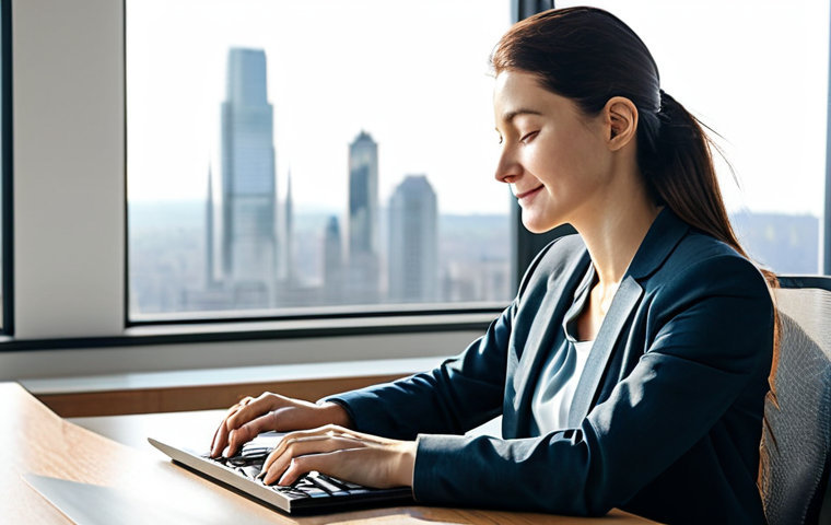 A professional woman, fully clothed in modest business casual attire, seated calmly at a sleek wooden desk in a bright, modern office with large windows overlooking a serene, sunlit cityscape. Her eyes are gently closed, a faint, thoughtful smile on her face, as if deeply immersed in positive visualization. Subtle ethereal light emanates from her head, symbolizing flowing ideas and creative energy. The desk is minimalist with a single, elegant plant in a pot, representing growth. The atmosphere is peaceful and inspiring. Safe for work, appropriate content, fully clothed, perfect anatomy, correct proportions, natural pose, well-formed hands, proper finger count, natural body proportions, professional, high-quality, ultra-realistic photography.