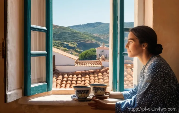 하루의 소중함을 일깨우는 명언 - **"Finding Inner Rhythm Amidst Portuguese Charm"**
A serene woman in her late 20s to early 30s, ...